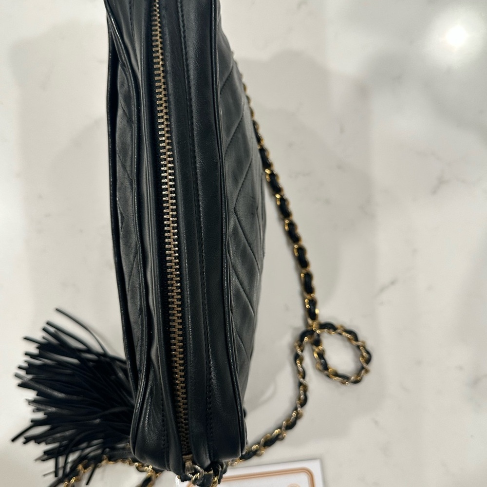 Chanel Black Chevron Leather Camera Bag - Picture 5 of 13